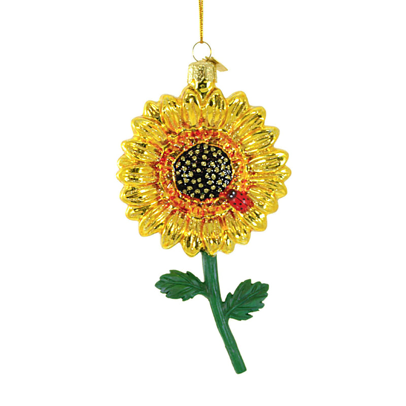 Noble Gems Sunflower Glass Ornament - One Ornament 6 Inch, Glass - Ladybug Flower Nb1648 (60713)