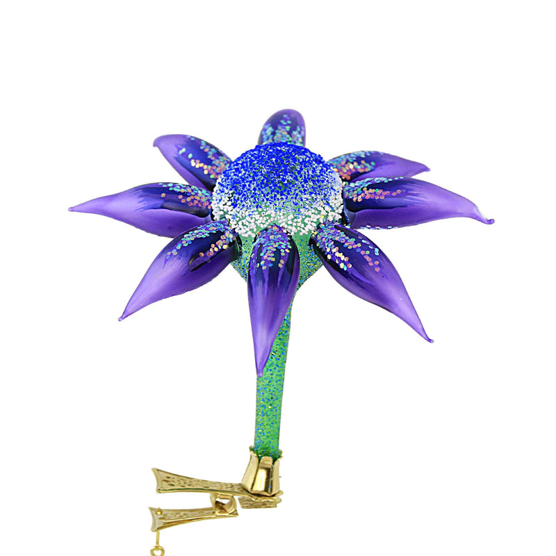Morawski Ornaments Purple Pedal And Blue Center Clip On Flower - 1 Clip On Ornament 5 Inch, Glass - Clip On Ornament Floral Spring 10226 (60733)