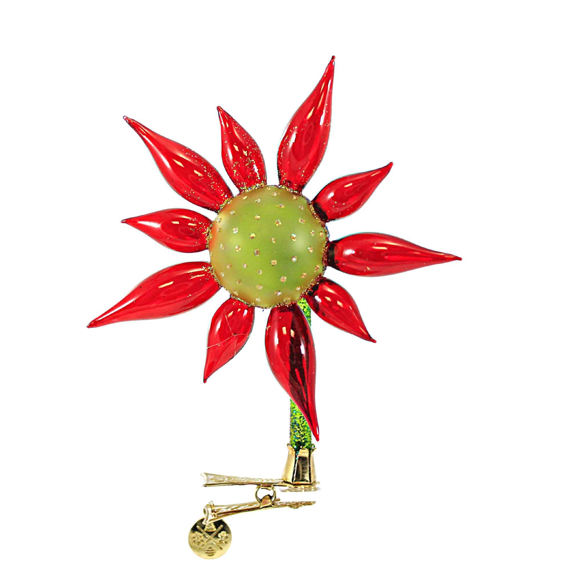 Morawski 5.00In Red Pedal & Yellow Center Clip On Flower, Glass