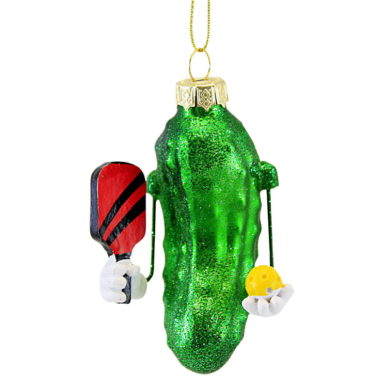 Kurt S. Adler Pickleball Cucumber - One Ornament 3 Inch, Glass - Ornament Paddle Ball Glitter J8828 (60749)