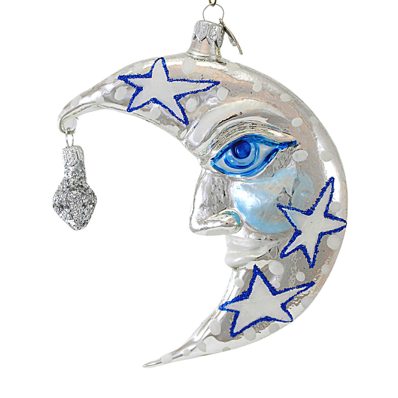 Morawski Silver & Blue Man In The Moon 2 Pc - 1 Glass Ornament 5.5 Inch, Glass - Ornament  Crescent Star 19761 (60764)