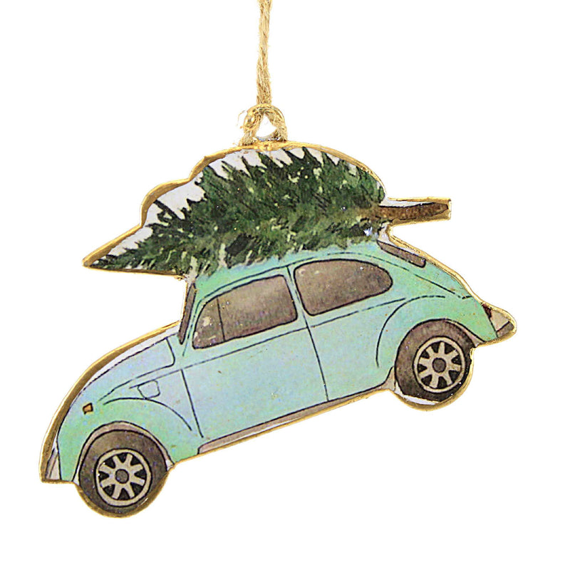 Abbott Beetle With Tree - One Ornament 3.25 Inch, Metal - Bug Car Vintage 37029 (60784)