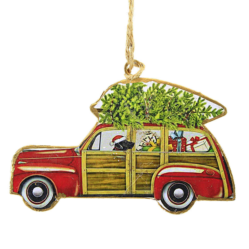 Abbott Dog In Woodie Ornament - One Ornament 3.25 Inch, Metal - Tree Retro Santa Hat Gifts 37018 (60785)