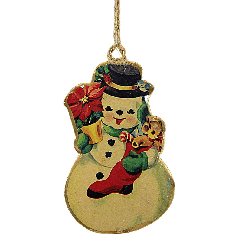 Abbott Retro Snowman - One Ornament 4.25 Inch, Metal - Vintage Poinsettia Stocking Ornament 37040 (60786)