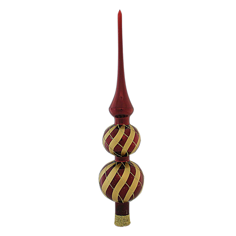 Sbk Gifts Holiday Cranberry With Gold Swirls Tree Topper - 1 Tree Topper 15 Inch, Glass - Red Double Ball Finial Sbk231001 (60803)