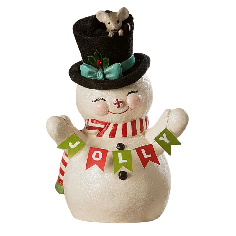 Bethany Lowe Holly Jolly Snowman - One Figurine 11.25 Inch, Polyresin - Mouse Peppermint Td2139 (60948)