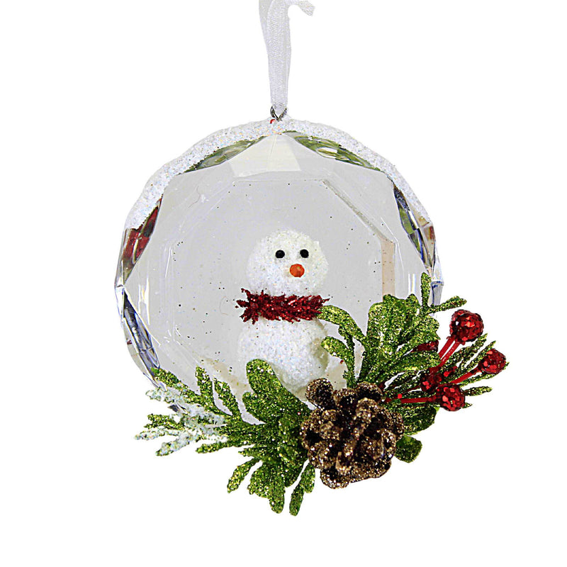 Ganz Snowman In Crystal Ornament - One Ornament 3 Inch, Acrylic - Mistletoe Berries Pinecone Kk649 (61009)