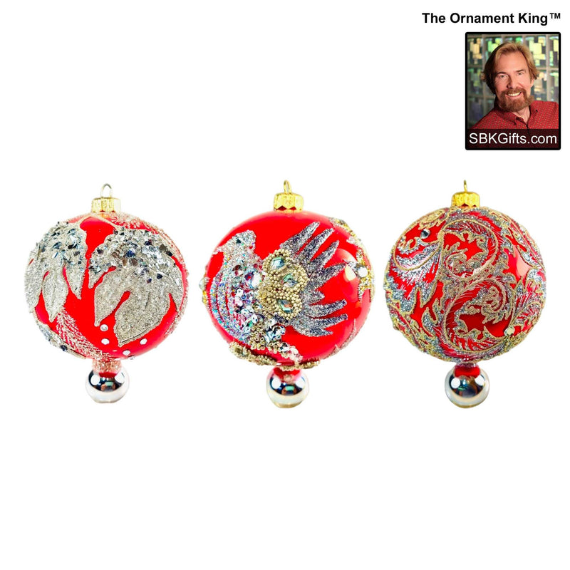 Preorder Hy 24 Ruby Tapestry - 1 Glass Ornament Inch, - Ball Drop Ornament 24 30651 Set3 (61155)