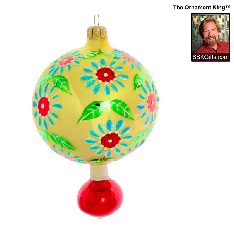 Preorder Hy 24 Flowers For Doris - 1 Glass Ornament Inch, - Retro Ball Drop Ornament 24 30132 Red (61189)