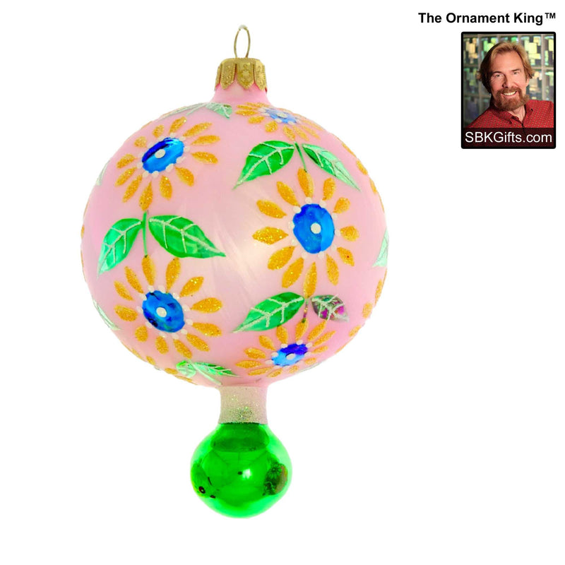 Preorder Hy 24 Flowers For Doris - 1 Glass Ornament Inch, - Retro Ball Drop Ornament 24 30132 Green (61191)