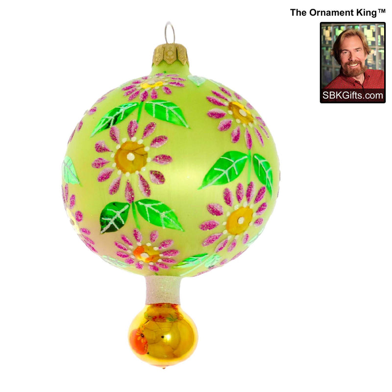 Preorder Hy 24 Flowers For Doris - 1 Glass Ornament Inch, - Retro Ball Drop Ornament 24 30132 Yellow (61192)