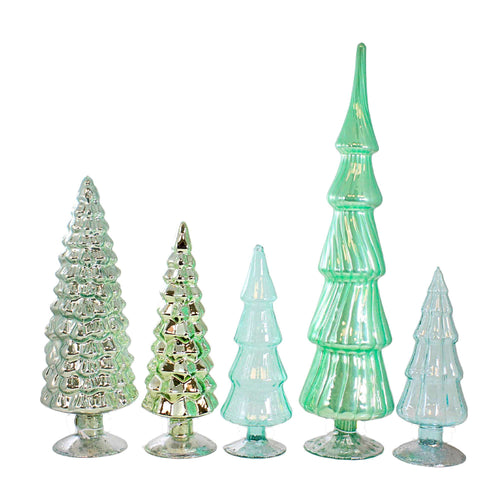 Cody Foster Winter  Green Hued Glass Trees Set / 5 - - SBKGifts.com