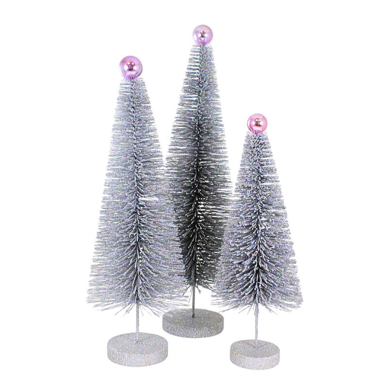 Cody Foster Silver Glitter Trees 3 Pc Set - 3 Glittered Bottle Brush Trees 18 Inch, Glass - Christmas Village Decorate Cd1962s (61307)