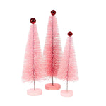 Cody Foster Pink Glitter Trees 3 Pc Set - 3 Glittered Bottle Brush Trees 18 Inch, Glass - Christmas Village Decorate Cd1962p (61309)