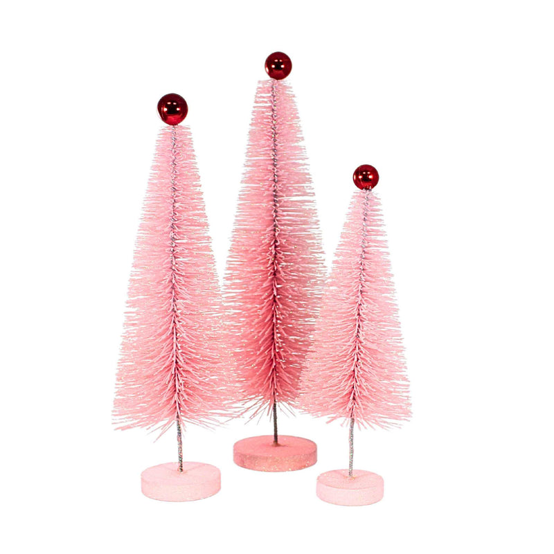 Cody Foster Pink Glitter Trees 3 Pc Set - 3 Glittered Bottle Brush Trees 18 Inch, Glass - Christmas Village Decorate Cd1962p (61309)