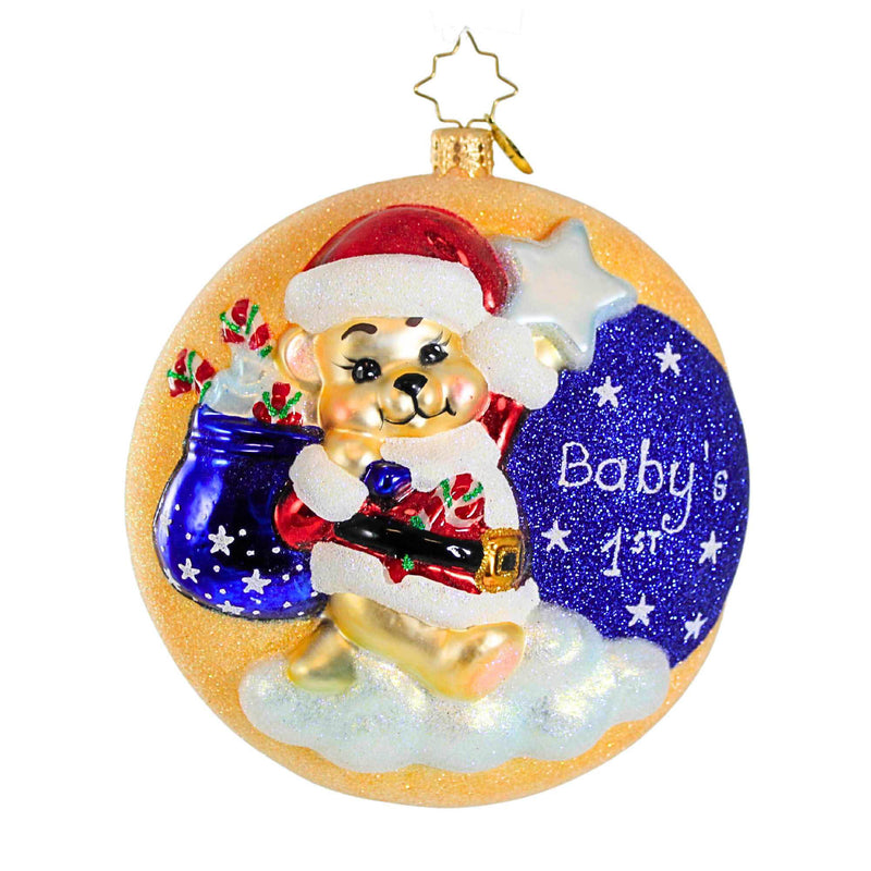 Christopher Radko Company Baby Bear Surprise - One Ornament 5.25 Inch, Glass - Moon First Christmas Stars 1021145 (61394)