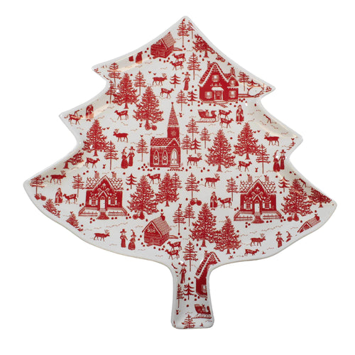 Transpac Tree-Shaped Toile Plates - - SBKGifts.com
