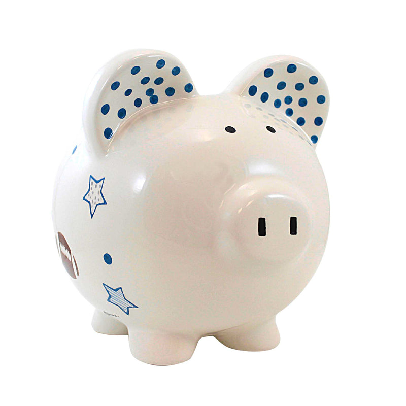 Child To Cherish Sports Paper Star Piggy Bank - One Piggy Bank 7.75 Inch, Ceramic - Soccer Hockey Baseball Footbal 36894 (61764)