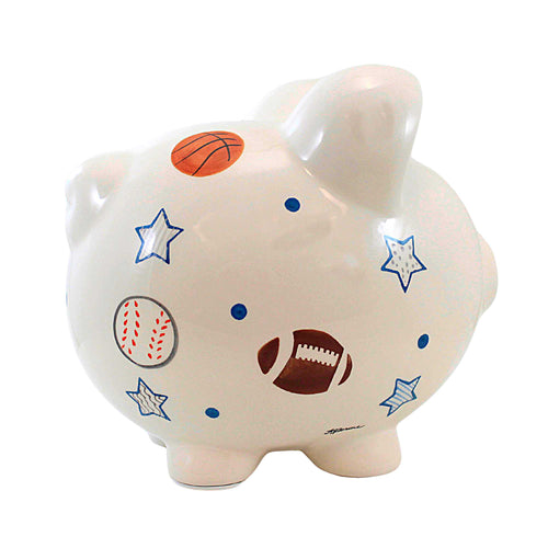 Child To Cherish Sports Paper Star Piggy Bank - One Piggy Bank 7.75 Inch, Ceramic - Soccer Hockey Baseball Footbal 36894 (61764)
