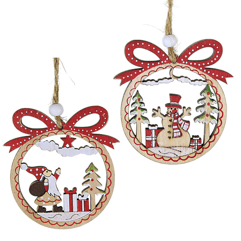 Ganz Holiday Laser Cut Wood Ornament - Two Ornaments 2.75 Inch, Wood - Santa Snowman Presents Mx189328 (61841)