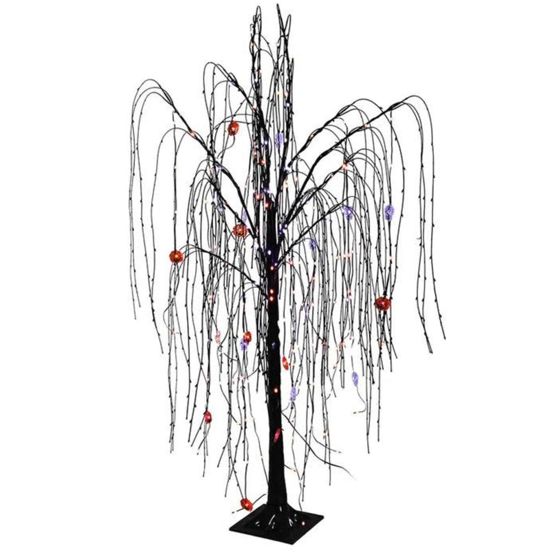 Kurt S. Adler Halloween Willow Tree - One Lit Tree 48 Inch, Plastic - Fairy Lights Pumpkins Skulls Hw1888 (61980)