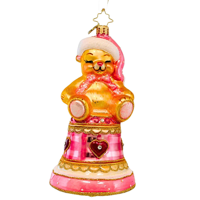 Christopher Radko Company Baby Bear Bell - One Ornament 6.5 Inch, Glass - Pink Santa Hat Christmas 1019112 (62018)