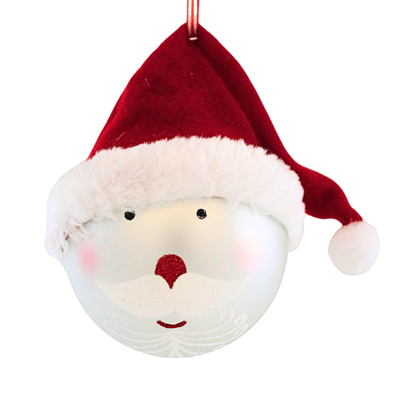 Craftoutlet.Com Santa Face With Felt Hat - One Ornament 5 Inch, Glass - Glittered Mustache Beard Co32024 (62023)
