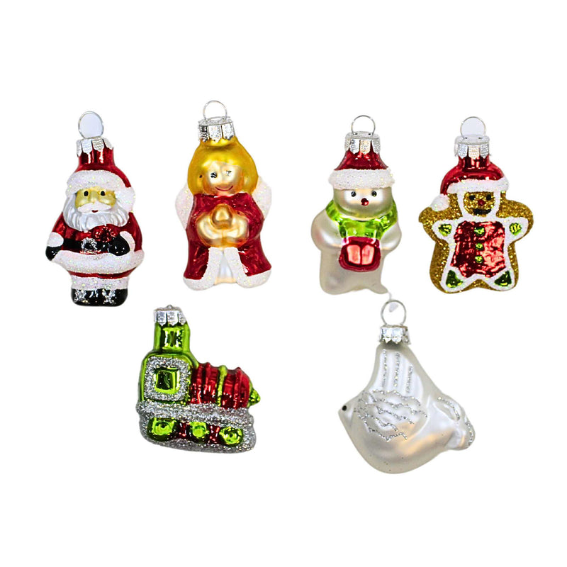 Craftoutlet.Com Mini Figural Christmas Ornament Set - 6 Ornaments 2 Inch, Glass - Train Santa Angel 58027 (62081)