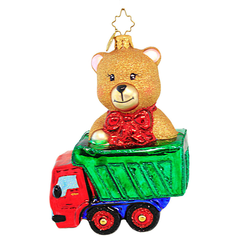 Christopher Radko Company From The Toy Chest - One Ornament 4.75 Inch, Glass - Dump Truck Teddy Bear 1020459 (62217)