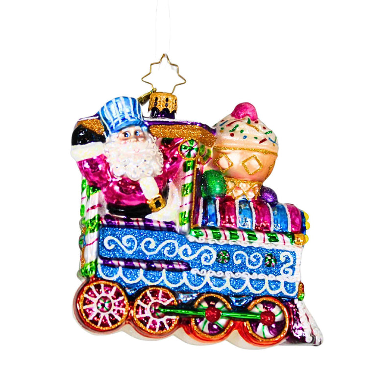 Christopher Radko Company Santa's Sugary Dream Machine - One Ornament 4.5 Inch, Glass - Train Engine Conductor 1020621 (62240)