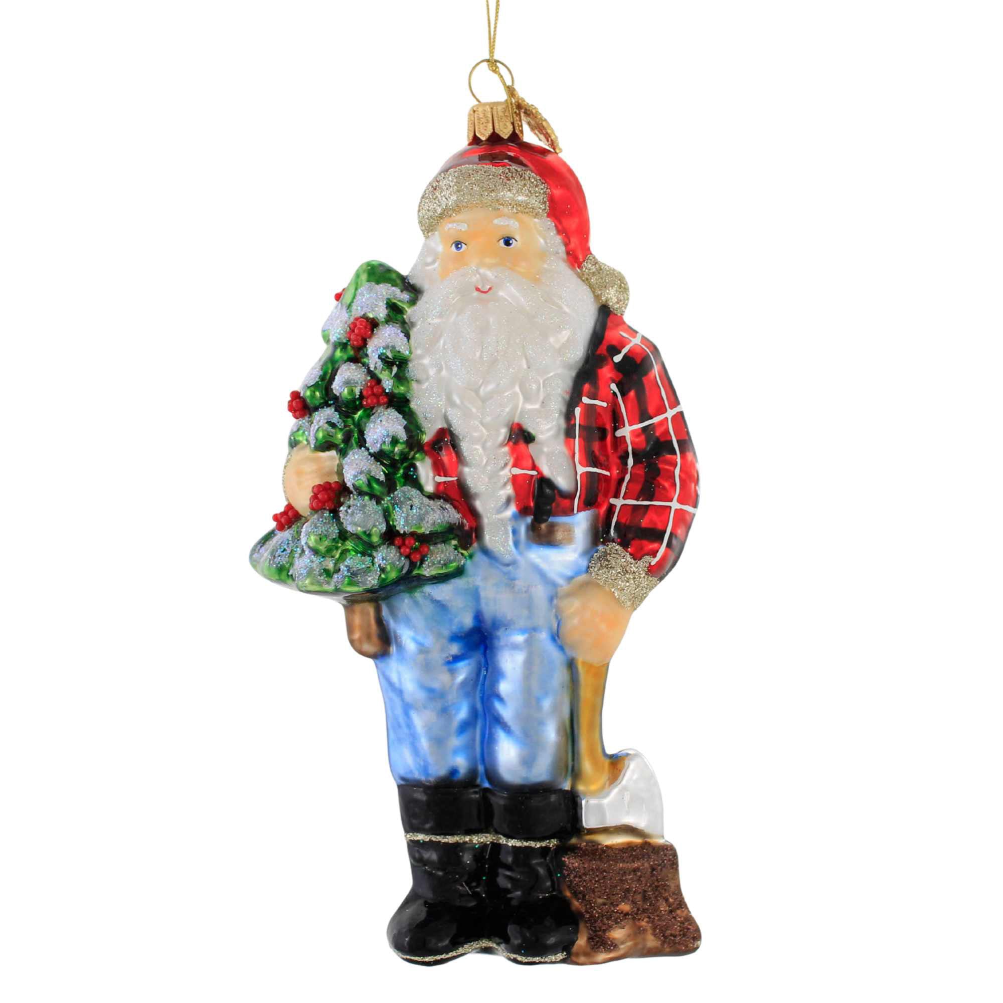 HARMONIER サンタクロース Huras Family 7.00In Lumberjack Santa, Glass, Hand-Painted Keepsake