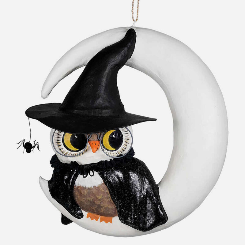 Bethany Lowe Witchy Owl On Moon Paper Mache - One Owl On Moon Hanging Figurine 14.0 Inch, Paper - Halloween Bird Crescent Tj2305 (Bettj2305)