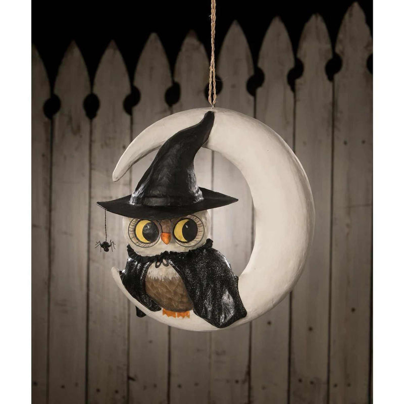 Bethany Lowe Witchy Owl On Moon Paper Mache - - SBKGifts.com