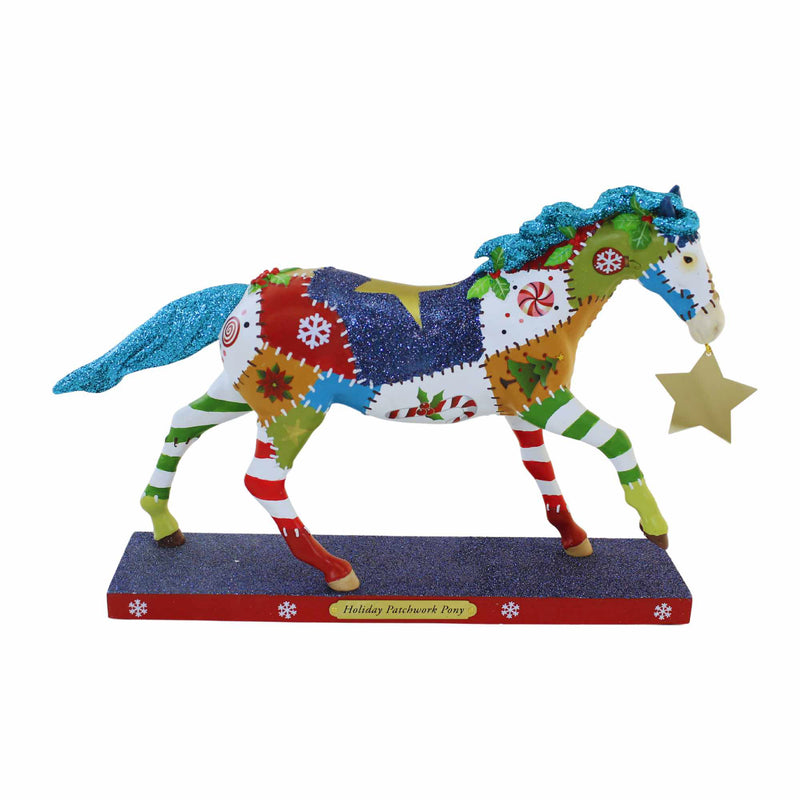 Trail Of Painted Ponies Holiday Patchwork Pony - One Figurine 7.5 Inch, Polyresin - Christmas Stars Snowflakes Candy 6012849 (Ene6012849)