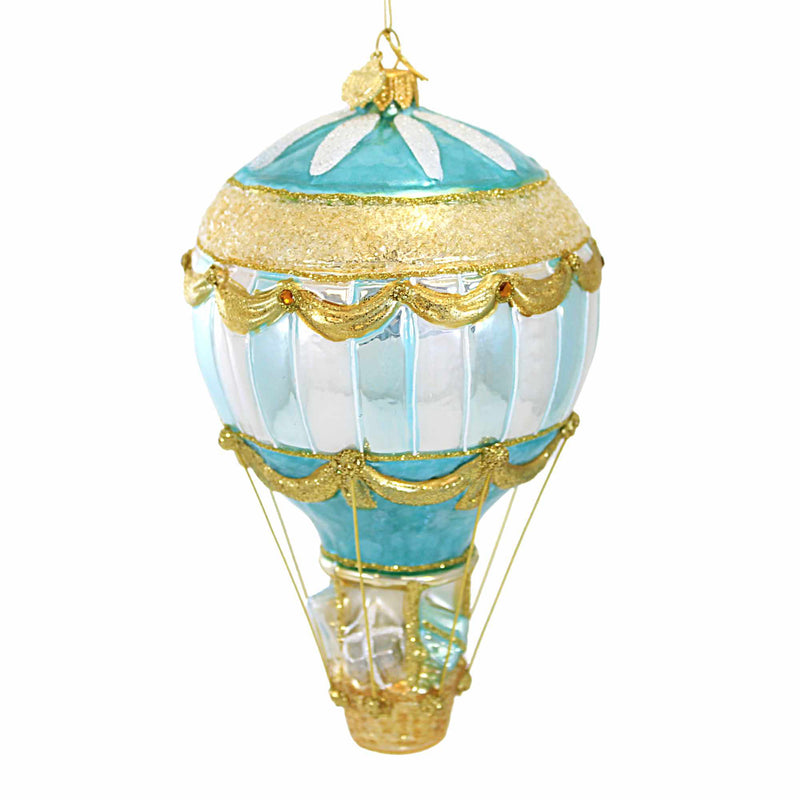 Huras Family Turquoise And Gold Balloon Delivery - One Ornament 6.5 Inch, Glass - Christmas Presents Basket Hot Air Hf586t (Hur586t)