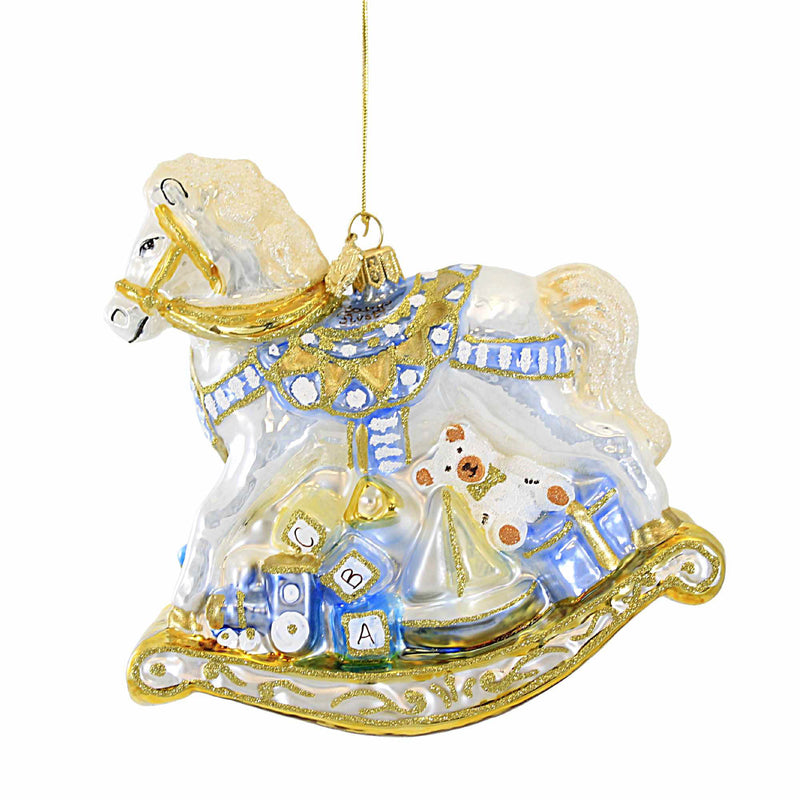 Huras Family Fancy Blue Rocking Horse With Gifts - One Ornament 5.25 Inch, Glass - Christmas Saddle Sailboat Teddy Bear Hf836b (Hur836b)