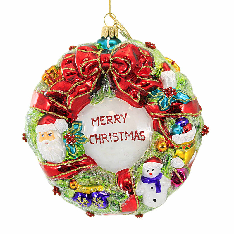 Huras Family Jolly Wreath Merry Christmas - One Ornament 5.25 Inch, Glass - Hf937v (Hur937v)