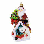 Santa And His Polar Bear Buddy - One Ornament 7.0 Inch, Glass - Christmas Claus Tree Bell S963 (Hur963)