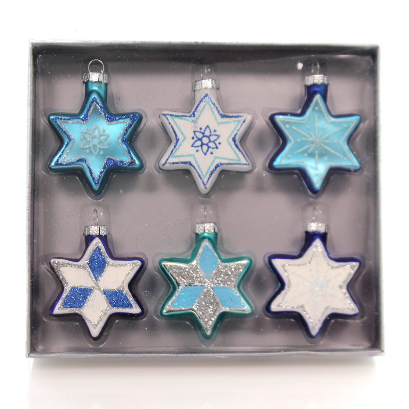 Holiday Ornaments Jewish Star S With Glitter Glass Hanukkah St/6 H8203 (25819)