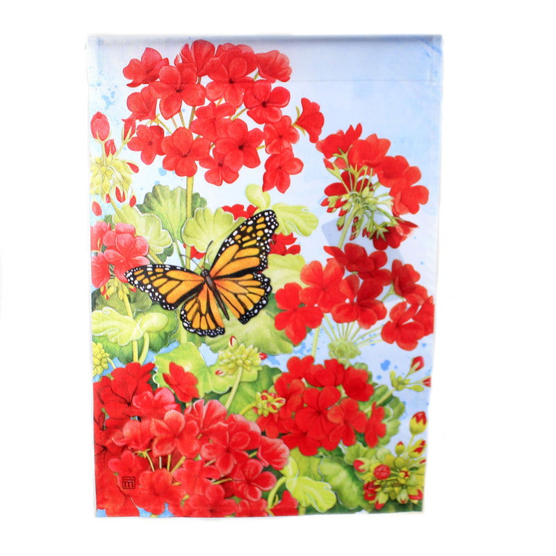 Home & Garden Red Geraniums Garden Flag Fabric Summer Butterfly Flowers 31664 (40149)