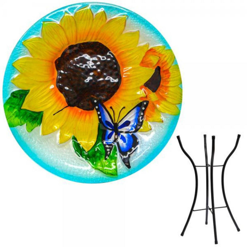 Home & Garden Yellow  Sunflower Birdbath Glass With Stand Yard Decor Se5035 (56052)