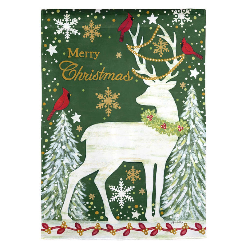 Home & Garden White Reindeer Garden Flag Suede Merry Christmas 14S10081bl (57396)