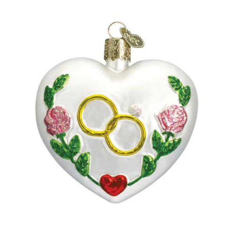 Old World Christmas Wedding Heart - One Ornament 3 Inch, Glass - Marriage Love Vows 30013 (11156)