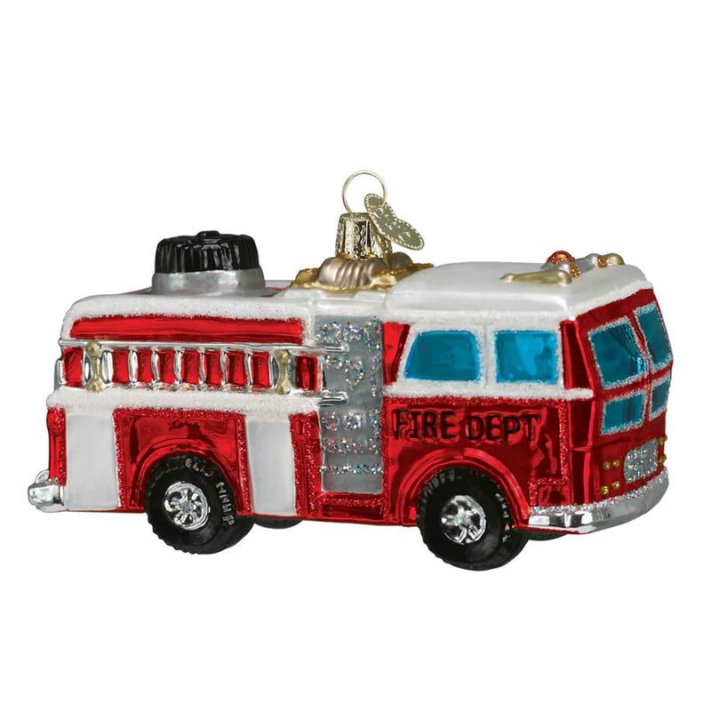 Old World Christmas 2 Inch Fire Truck Glass Owc Vehicle Fireman 46005 (11372)