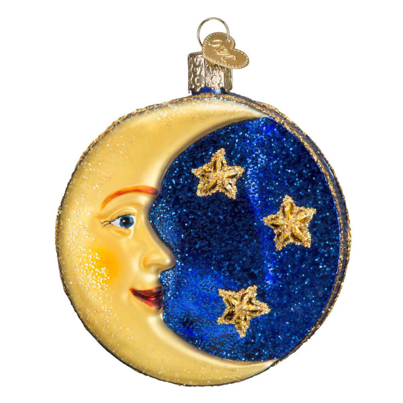 Old World Christmas 3.25 Inches Tall Man In The Moon Glass Ornament Sky Face Crescent Full 22018 (11373)