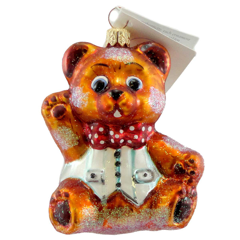 Christopher Radko Company Baby Huggy Bear - One Glass Ornament 3.25 Inch, Glass - Ornament Teddy Bow Tie Vest 982230 (1165)