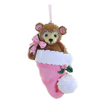 Holiday Ornament Teddy Bear Pink Resin Personalize 1St Birth Christmas Or784p