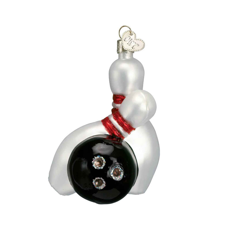 Old World Christmas 3.0 Inches Tall Bowling Ball & Pins Glass Christmas Game Sport 44024 (12670)