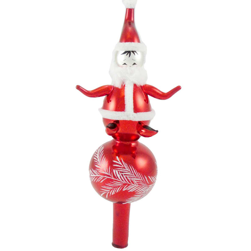 De Carlini Italian Ornaments Santa On Ball Finial - 1 Glass Tree Topper 10.5 Inch, Glass - Tree Topper  Italian Christmas 555 (15222)