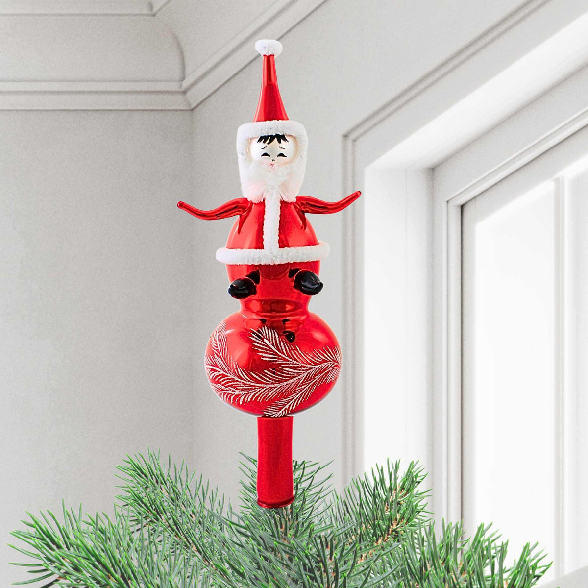 De Carlini Italian Ornaments Santa On Ball Finial - - SBKGifts.com